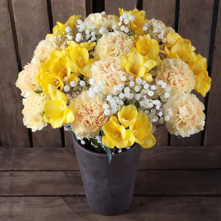 Yellow Carnations and Freesias